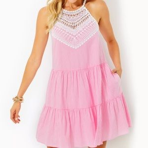 Britt seersucker striped halter dress